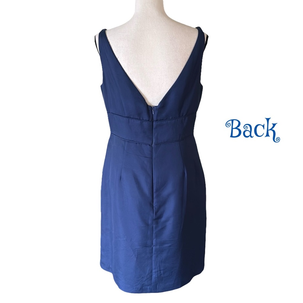 Jenny Yoo Blue Cotton Silk Blend Plunging Neckline Cocktail Dress Size 10 - Picture 5 of 11